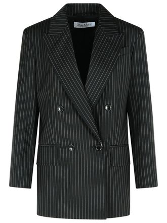 Max Mara Mattia schwarzer wei&szlig;er Nadelstreifen -Wolle Blazer