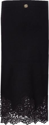 Twin-Set Gonna con bordo in pizzo - Nero