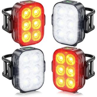 OEM Luz Para Bicicleta, Luces Delanteras Y Traseras, Resistente Al Agua Ip65, Recargable Por Usb, Equipada Con 6 Led Superbrillantes, 4 + 6 Modos De Ilumi