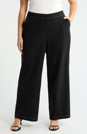 Tahari by ASL Wide Leg Pants in Black White at Nordstrom, Size 18 W