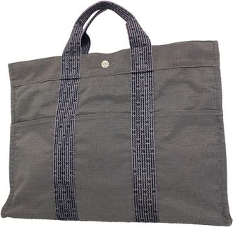 Herm&egrave;s Gray Nylon Tote Bag (Pre-Owned)