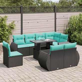 vidaXL Vidaxl Set Sof&aacute;s Jard&iacute;n Y Cojines 9 Pzas Rat&aacute;n Sint&eacute;tico Acacia Negro