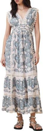 AllSaints Xanthe Print Lace Tiered Maxi Dress in Lita Soft Blue at Nordstrom Rack, Size 10 Us / 14 Uk