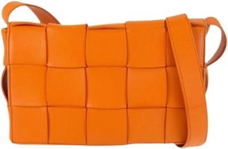 Bottega Veneta Pre-owned Cross Body Bags, female, Orange, Size: ONE SIZE Pre-owned Cassette Maxi Intrecciato Leather Shoulder Bag