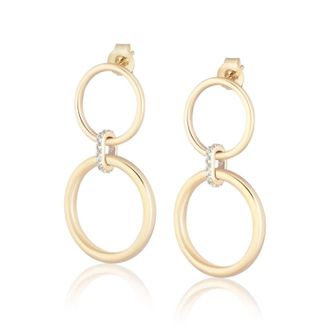 Ela Rae Double Ring With Zircon Connecting Earring In Gold