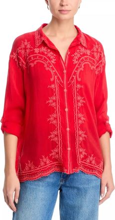Johnny Was Western Audrey Collared Shirt In Racer Red