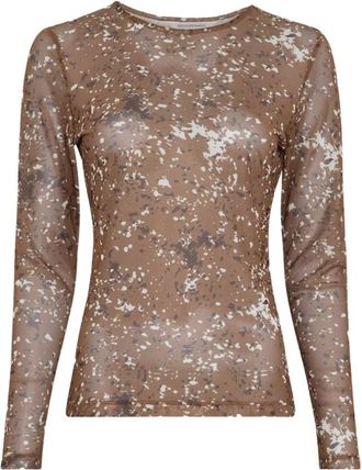 Moss Copenhagen Illenora Top AOP - Dames - Tops - Bruin - Maat: Xs/S Poliester