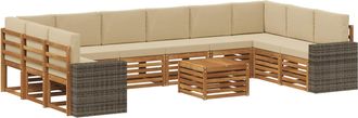 vidaXL Conjunto De Sof&aacute;s De Exterior 11 Uds. Natural Y Beige Poli&eacute;ster Vidaxl