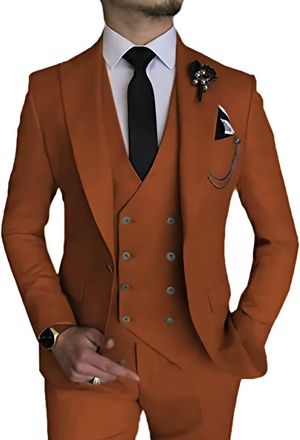 Generic Slim Fit 3 Piece Suit for Men Orange Homecoming Suit