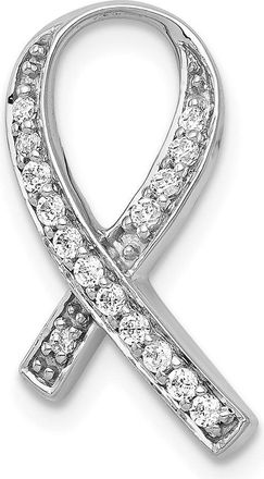 Diamond2Deal 14k White Gold 1/8 carat Diamond Awareness Ribbon Chain Slide
