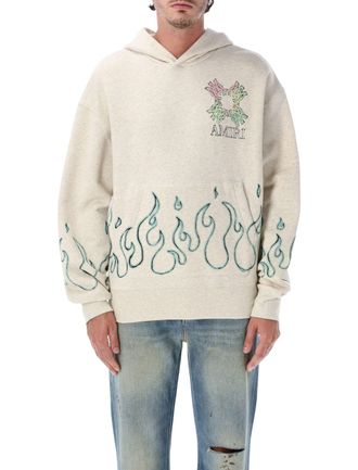 Amiri MA Quad Flames Hand-Drawn Graphic Melange Hooded Sweatshirt