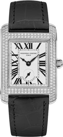 Frederique Constant Classic Carr&eacute;e Diamond Leather Strap Watch, 25.2mm x 36mm in Black at Nordstrom