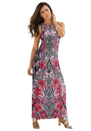 Roaman's Plus Size Sleeveless Crew Neck Maxi Dress in Floral Paisley Diamond at Nordstrom, Size 44