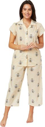 The Cats Pajamas Luxe Pima Capri Floral Set in Queen Bee Honey at Nordstrom, Size X-Large