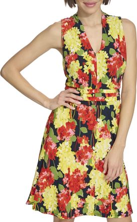 Tommy Hilfiger Womens Fit and Flare Skirt Sleeveless Dress, Sky Captain Multi, 8