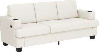 HOMCOM 3 Seater Sofa - Fabric Sofa with USB Ports and Cup Holders - - Grey | TJ Hughes