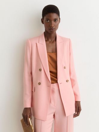 Reiss Pink Petite Double-breasted Peak-lapel Suit Jacket, 12