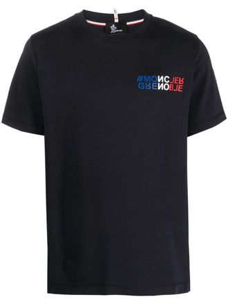 Moncler Mountain logo-print cotton T-Shirt - Blue