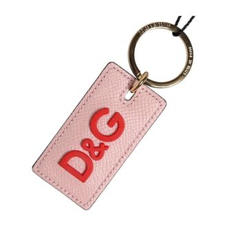 Dolce & Gabbana Calf Leather Logo Metal Ring Keychain - unisex - Dolce & Gabbana - Keychains - Pink - ONE SIZE - Accessories