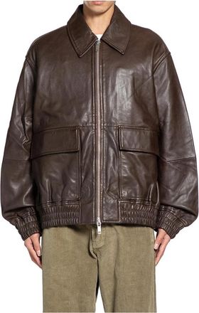 STUDIO NICHOLSON Piston Leren Bomberjack - Heren - Leren en Su&egrave;de Jassen - Bruin - M - Leer - Jassen
