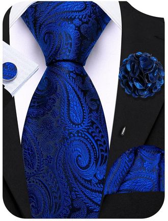 Barry.Wang Blue Tie 63 Paisley Silk Ties Set Pocket Square Cufflinks and Lapel Pin Extra Long Necktie Wedding
