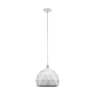 Loops Pendant Ceiling Light White Steel Round Faceted Shade White Flex Bulb E27 1x60W
