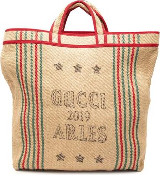 Gucci Borsa tote Jute Arles con stampa 2016-2025 - Marrone