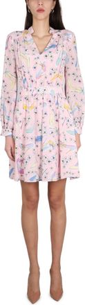 Moschino Pink Printed V Neck Mini Dress