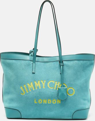 Jimmy Choo London Malibu Green Towelling Fabric Logo Tote