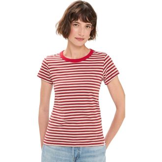 Rag & Bone Womens The Slub Striped Tee, Red Beige Multi