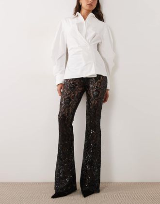 Asos pantaloni svasati in pizzo con paillettes neri-Nero
