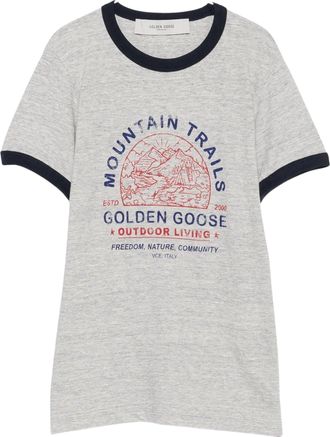 Golden Goose Heather Grey Cotton T-Shirt With Graphic Print