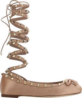 Valentino Garavani Rockstud Satin Ballerina Shoes