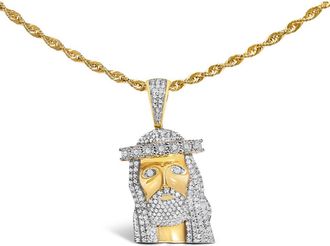 House of Brilliance Mens 10K Yellow Gold 1 1/3 Cttw Diamond Studded Jesus Pendant Necklace at Nordstrom