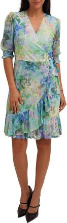 Sunny Leigh Floral Ruffle Trim Mesh Wrap Dress in Fiona at Nordstrom Rack, Size X-Large