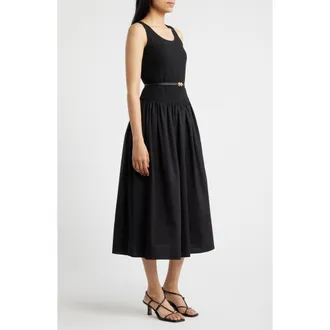 Anne Klein Sleeveless Mixed Media Midi Dress in Anne Black at Nordstrom, Size X-Large