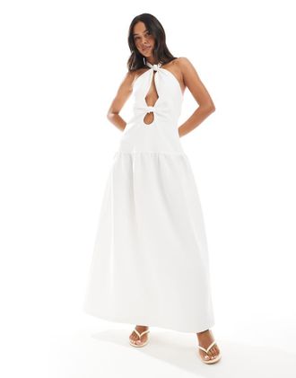 4th & Reckless 4th + Reckless - Vestito lungo bianco allacciato al collo con vita scesa, nodo e cut-out