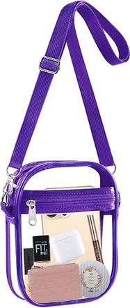Generic Clear Crystal Crossbody Bag for Women, Transparent Stadium Approved Bag Purse Wallet with Front Pockets for Sports Concerts Festival (S Purple)