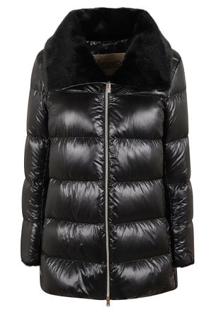 Herno Flared A-Shape Down Jacket With Faux Fur Collar