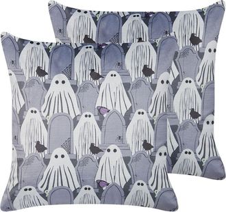 Beliani Conjunto De 2 Cojines De Terciopelo Gris Blanco 45 X 45 Cm Fantasma Fanate