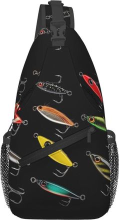 Generic Fishing Lure Shoulder Bag Lightweight Crossbody Bag With Zipper Sling Backpack For Cycling Casual Camping