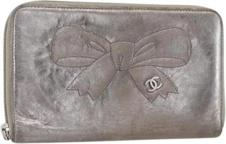 Chanel Pre-owned Leren Portemonnee - Dames - Vintage Accessoires - Grijs - ONE Size - Leer - Vintage