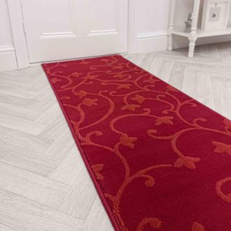 Runrug Hallway Carpet Runner Rug - Soft & Comfy, 9mm - Vines in Red | Size: 60 cm x 420 cm