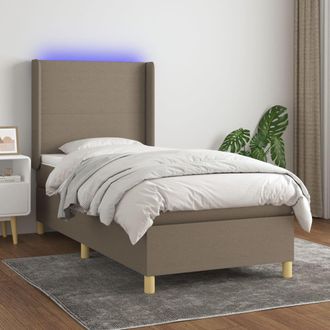 vidaXL Vidaxl - Cama Box Spring Colch&oacute;n Y Luces Led Tela Gris Taupe 90x190 Cm