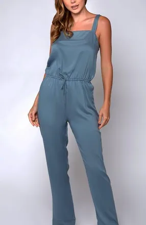 iCollection Cotton Tencel Ankle-Length Jumper with Elastic Waist in Blue at Nordstrom, Size X-Large