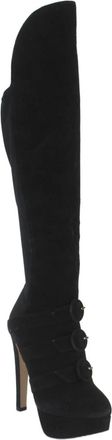 Charlotte Olympia Womens Leather Buckle Detail Pull On Knee High Boots Black