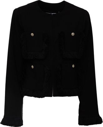 Essentiel Black Kinetic Fringed Padded Shoulder Blazer
