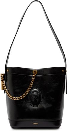 Versace Chain Small Leather Bucket bag - Black - One Size