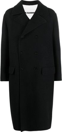 Jil Sander Double-Breasted Long Coat In Black Virgin Wool