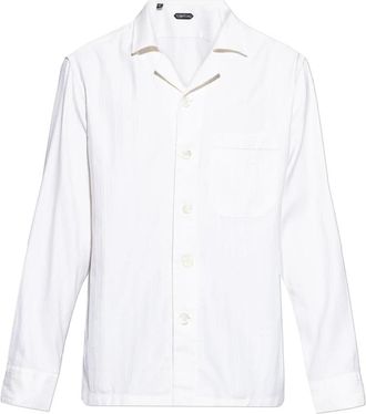Tom Ford Herringbone Stripe Pajama Overshirt - Heren - Zakelijke Overhemden - Wit - XL - Katoen - Overhemden